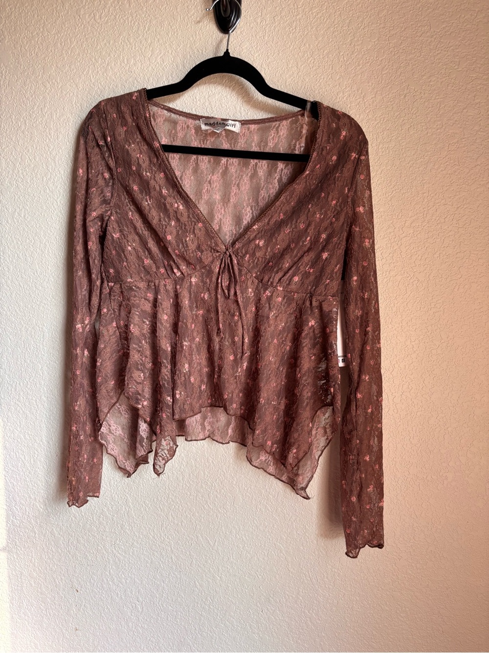 Madden Girl Brown Floral V-Neck fairycore Ethereal Boho Western Romantic Large